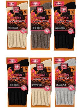 6 Pairs Women Lamb Wool Socks Warm Winter Hiking Merino Lamb Wool Socks, NEW